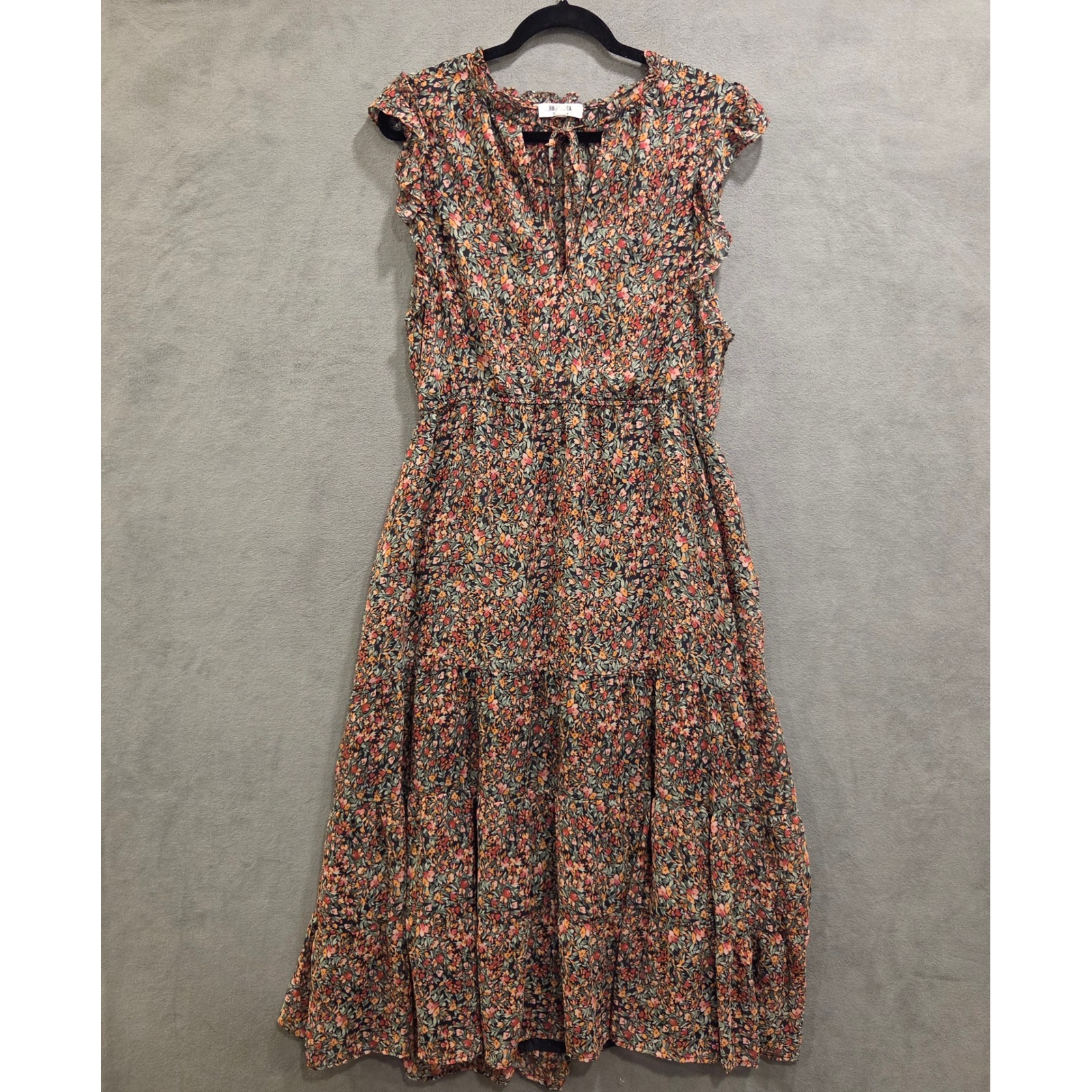 Bb Dakota Floral Tiered Ruffle Midi Dress Womens Size Xl Boho Prairie Casual